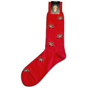 Punto Italian Christmas Mens Dress Socks Red Truck 10-13 Cotton Made in Italy